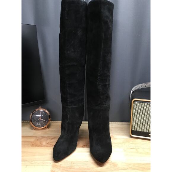 Veronica Beard Knee High Riding Boots Women's 6 Black Suede Pull On Pointed Toe - Picture 1 of 7